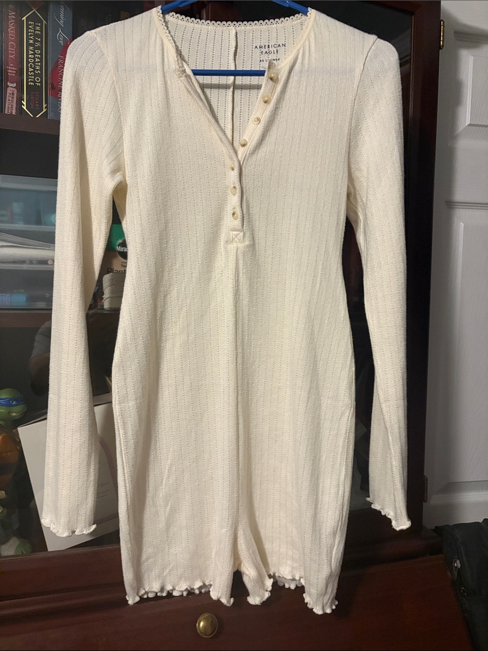 American Eagle Outfitters Cream Ribbed Henley Long Sleeve Romper Onesie